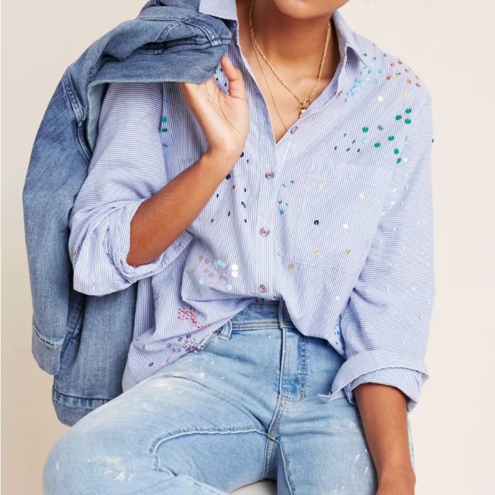 Anthropologie Blue Striped Button Down Shirt
